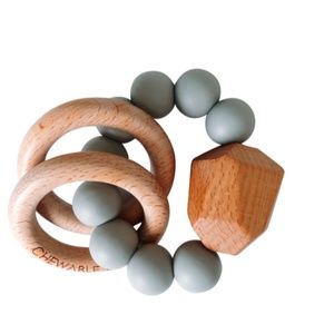 NWT: Hayes Silicone + Wood Teether Ring- Grey